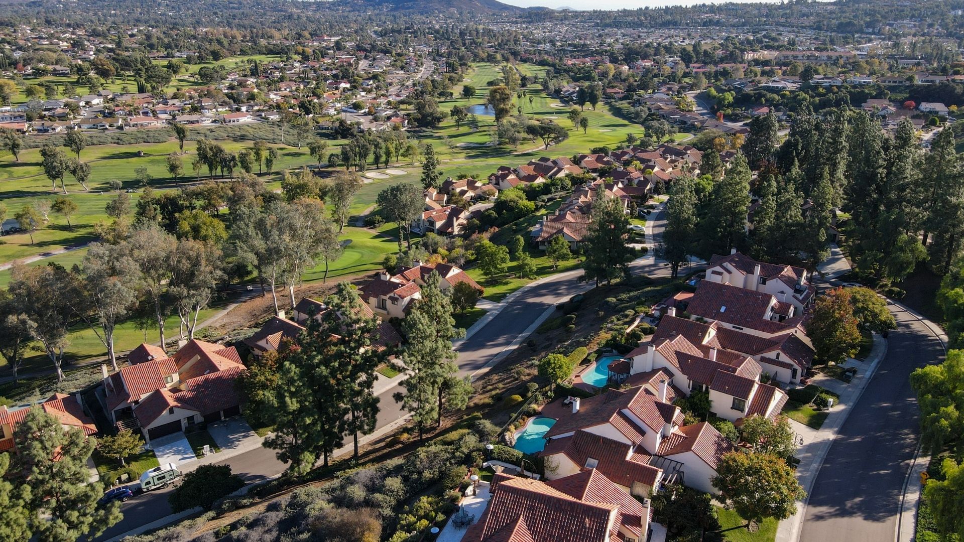 Rancho Bernardo Aerial View showing tree diversity and Golf Course